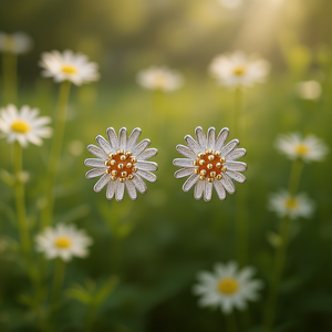 Simpatici orecchini a forma di fiore per donna, in lega placcata oro, di piccole dimensioni, gioielli da regalo - Product Image 2