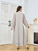 Abaya ouverte grise perlée, style modeste, pour femme, en polyester respirant et léger, style traditionnel égyptien musulman, idéale pour mariage - Nouvelle collection très demandée