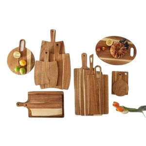 Tabla de cortar de madera de acacia con asa, rectangular, para cocina, para cortar frutas, carne, pizza, madera maciza, diseño original - Product Image 5