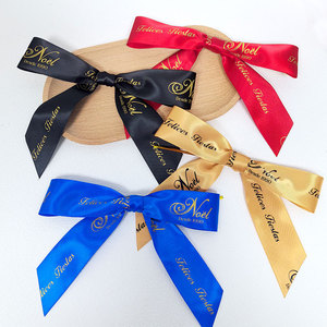 High Quality Polyester Ribbon <strong>Pre</strong> Made Custom Satin Ribbon Bows for Gifts with logo <strong>Printed</strong> and Clip - Product Image 4