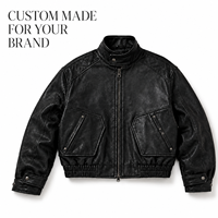 Blouson Bomber en Cuir Personnalisé pour Homme, Noir Matelassé, Épaules Rembourrées, Col Mandarin, Fermeture Éclair Bidirectionnelle, Fabrication OEM, Marque Privée