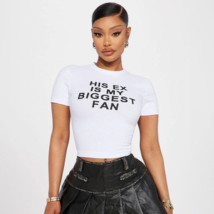 T-shirts élégants pour femmes Y2k White Crop <span class=keywords><strong>Tee</strong></span> Spandex Sports Sexy Tops pour femmes - Product Image 1