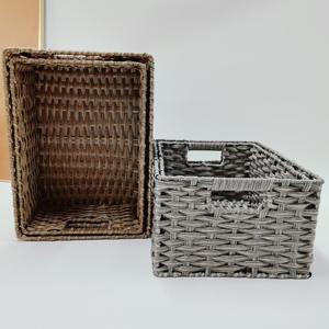 Panier de rangement tissé à la main, rectangulaire, marron et gris, ensemble d'organisateurs de bureau pour la maison, armoire, papeterie, télécommande - Product Image 3