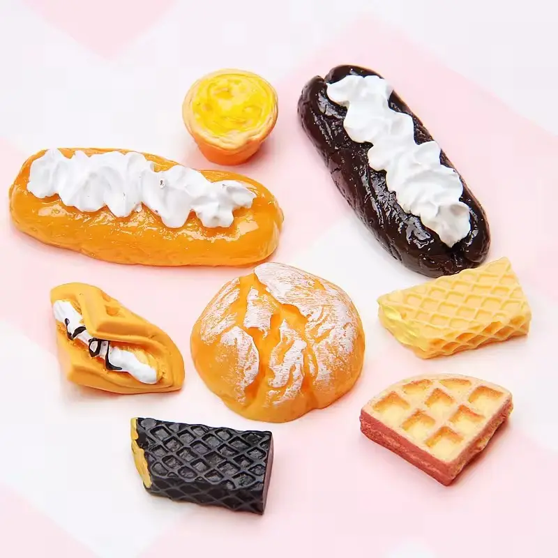 Miniatur roti dan kue Resin, mainan simulasi bagus, aksesori casing ponsel lem krim DIY gaya seni rakyat
