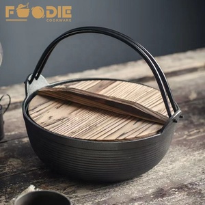 <span class=keywords><strong>Cocotte</strong></span> de camping en <span class=keywords><strong>fonte</strong></span> noire pré-culottée avec couvercle en bois, style japonais - Product Image 4