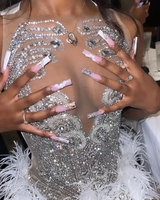 Robes de soirée scintillantes en diamant Ocstrade pour dîner, robes sexy haute couture en plumes et strass, tenue de scène