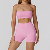 YanRuo Set Yoga Seamless Solid Breathable dengan Chest Wrap dan Celana Pendek High-waisted untuk Lari dan Fitness
