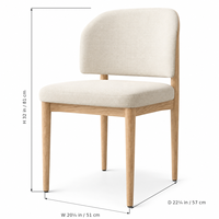 Chaise de salle à manger rembourrée en tissu bouclé crème, chaise d'appoint sans accoudoirs en bois massif pour salle à manger, cuisine, salon et café