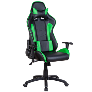 Fauteuil de bureau inclinable pivotant robuste, nouveau fauteuil gamer en similicuir souple, moderne, noir et vert, avec accoudoirs 2D - Product Image 1