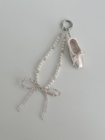 Porte-clés Chaîne de Téléphone et de Sac, Design Créatif Fait Main, Chaussures de Danseuse de Ballet, Perles et Nœud en Dentelle