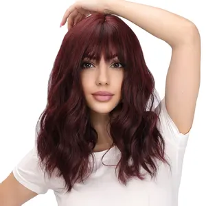 Hot Selling SMILCO European And American Fashion Wigs Wine Red Wavy Curly Wigs Cheap Wigs With Lowest Price