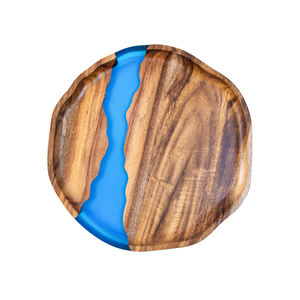 ถาดไม้ทรงกลมขนาด 7.9 นิ้ว ทำจากไม้กระถินเทศ สำหรับใส่อาหาร พร้อมเรซิ่นอีพ็อกซี่สีน้ำเงินลายแม่น้ำ สำหรับงานสลักเลเซอร์ ขายส่งในสหรัฐอเมริกา - Product Image 2