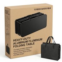 Table de camping pliante portable en aluminium sur mesure OEM avec sac de rangement en filet, fournisseur d'équipement de pique-nique réglable en hauteur