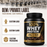 Poudre de protéines de lactosérum 100% Double Rich Chocolate 24g de protéines 5.5g de BCAA Aliment naturel de qualité alimentaire pour adultes OEM Marque privée