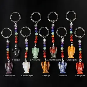 Crystals Healing Gemstone Accessories Natur Colorful 7 Chakra Mixed Quartz Crystal Angels Key Chains For Gift