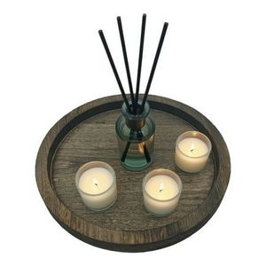 ADC Round Rustic Wood <b>Tealight</b> Display Tray Jar Round Wooden Tray Decorative Home Candle for Wedding Christmas - Product Image 1