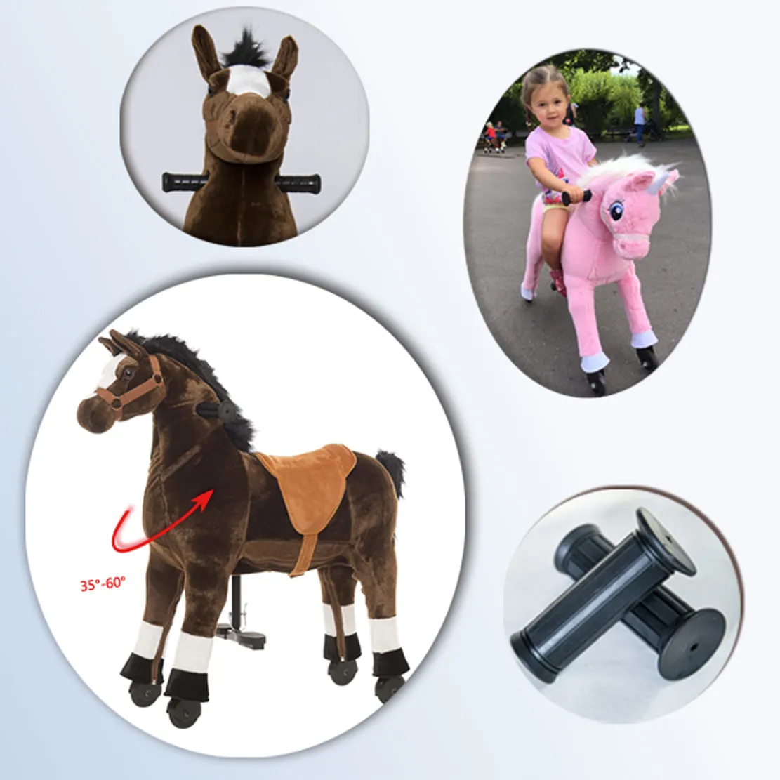 Nouvelles voitures à pédales pour enfants avec la fonction de vélo pour enfants à 4 roues, jouet de cheval brun animal