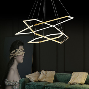 Lámpara Colgante LED Rectangular Dorada E26 3500K Blanco Cálido, Altura Ajustable, Metal, para Sala de Estar, Ra90, Ángulo de Haz de 120° - Product Image 5