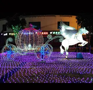 2023 New Outdoor Grande Tamanho Branco Iluminado 3D LED Natal Cavalo Carriage Esculturas Para Decoração De Casamento De Natal