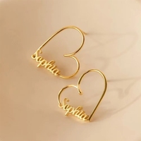 Pendientes de Aro de Acero Inoxidable Personalizados con Forma de Corazón, Modernos, con Letras DIY, Regalo para el Día de San Valentín