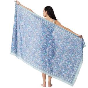 ผ้าซิ่นพิมพ์ลายบล็อกด้วยมือ ราคาสุดคุ้ม สำหรับผู้หญิง ผ้าคลุมบิกินี่น้ำหนักเบา เหมาะสำหรับใส่ไปเที่ยวทะเลและรีสอร์ทในช่วงฤดูร้อน - Product Image 1