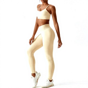 Leggings de yoga sans couture taille haute, longueur intégrale, couleur unie, côtelés et extensibles pour l'entraînement - Product Image 1