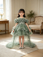 Robe mi-longue en dentelle pour filles avec traîne amovible, idéale pour l'été, les mariages, les anniversaires et les spectacles de piano