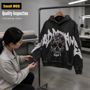 Hot Sale Trending Y2K <b>Skull</b> Rhinestone DTG Print Acid Wash Heavyweight Oversized 100% Cotton Hoodie Men Vintage Streetwear - Product Image 4
