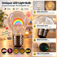 Ampoule LED de type Edison en forme de cœur arc-en-ciel, alimentée par batterie et rechargeable par USB, pour des fins décoratives, ampoule cadeau, prix d'usine