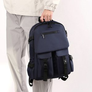 Laptop <b>Backpack</b> <b>Large</b> Capacity Waterproof Multi Layer Storage For Business Travel School Unisex Solid Color Black Gray - Product Image 3