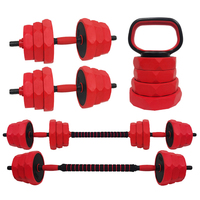 Ensemble d'haltères réglables en fer 2-en-1 convertible en barre d'haltères avec plaques de poids recouvertes de plastique pour la remise en forme à domicile (unisexe)