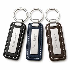 Custom Genuine Leather Keychain with Metal Logo Plate Personalized Cowhide Business Gift <strong>Car</strong> <strong>Key</strong> <strong>Ring</strong> Wholesale Low MOQ - Product Image 1
