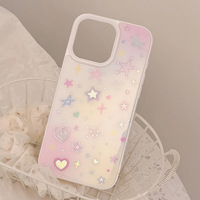 Coque de téléphone tendance avec étoiles dorées pour iPhone 16 16pm 16plus 16pro 15 15pm 15pro 15plus 14pm 14 13 13pm 13pro 12 11 Coque en verre