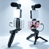 Microphone de poche AY-49, kit de vlogging avec trépied, lumière LED pour smartphone, microphone pour diffusion en direct, kit de réalisation vidéo, caméra Octopus