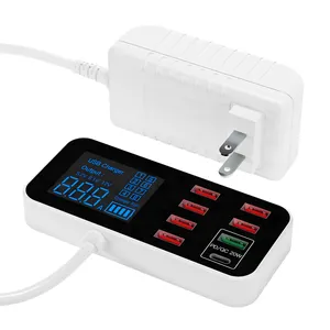 Extension Socket Strips with 1 PD and 7 USB Ports with LCD Display Portable with EU UK Standard Power Strip USB Charger