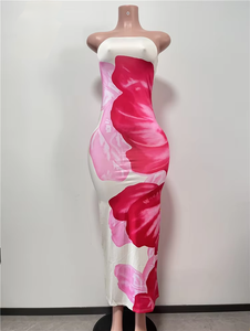 Robe Tube Florale d'Été Sexy et Élégante pour <span class=keywords><strong>Femme</strong></span>, Épaules Dénudées, Coupe Ajustée - Product Image 3