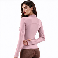 Veste de yoga zippée pour femme, manches longues, coupe ajustée, avec trous pour les pouces, légère, pour l'entraînement, la gym, le fitness, la course et les activités sportives
