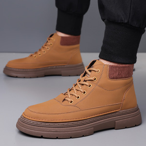 Bottes d'hiver pour hommes en cuir fendu à bout rond avec doublure en fourrure, semelle en caoutchouc, chaudes et antidérapantes, bottes de neige - Product Image 2