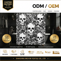 Rideau de douche classique en polyester à motif floral numérique personnalisable avec crâne d'Halloween, 12 crochets, marque Weiyin, directement de l'usine