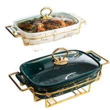 Unique marbled gold pattern kitchenware nonstick ceramic soup pot set tableware with handle and candle holder