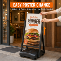 Stand Poster A-Frame Lipat Portabel Anti Air dari Aluminium Alloy, Laris Manis, untuk Trotoar dan Halaman Depan, Logo Custom, Tahan Angin