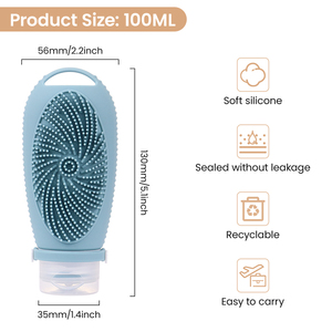 100ml Silicone Travel Bottles Set 4 in 1 | Refillable Leakproof Shampoo Dispenser with <b>Scalp</b> <b>Brush</b> | Custom OEM Factory - Product Image 4