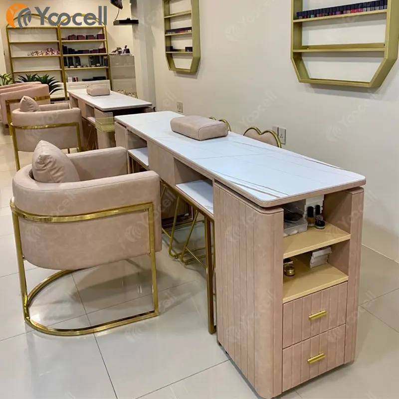 Yoocell-MESA DE MANICURA rosa para salón de belleza, muebles de lujo, bar, escritorio, juego de Silla en venta