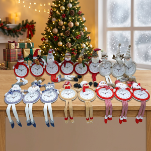 Décoration de Noël en polyester à thème de Noël, horloge décorative, Père Noël, bonhomme de neige, <span class=keywords><strong>rennes</strong></span>, gnomes en peluche, décoration polyvalente pour mur/plateau, décoration intérieure - Product Image 1