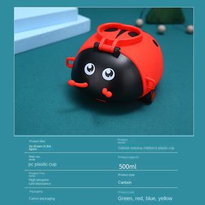 Nouveau dessin animé <span class=keywords><strong>coccinelle</strong></span> enfants tasse en plastique avec corde rebondissant paille Portable jouet tasse Sports de plein air Portable tasse - Product Image 5