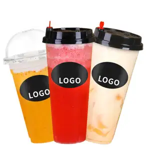 Couvercles de gobelets en plastique 12 16 20 24 32 Oz Gobelets en plastique transparenteGobelets en plastique de 16 Oz