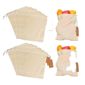 Sacs en mousseline de coton bio imprimés avec cordon de serrage, logo personnalisé, grand sac de rangement anti-poussière en coton - Product Image 1
