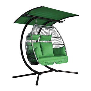 Fauteuil à œufs suspendu d'extérieur de luxe Chaise à bascule en rotin tissé en PE avec coussin confortable et support résistant aux intempéries pour patio - Product Image 1