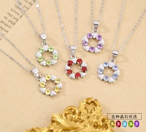Collier pendentif en forme de cœur avec pierres naturelles de 3 mm, serti de 9 pierres fines, en argent sterling 925, pierres précieuses colorées taillées rondes, bijoux pour femmes - Product Image 3