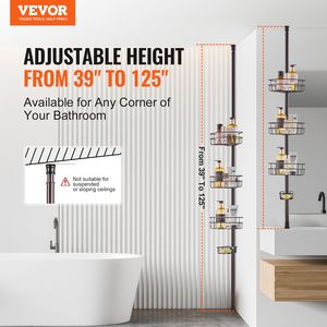 DB Wholesale Modern 39\" to 125\" High Stainless Steel <b>Shower</b> <b>Corner</b> Caddy with Rust-Proof Tension Pole for Hotels and Bathrooms - Product Image 2